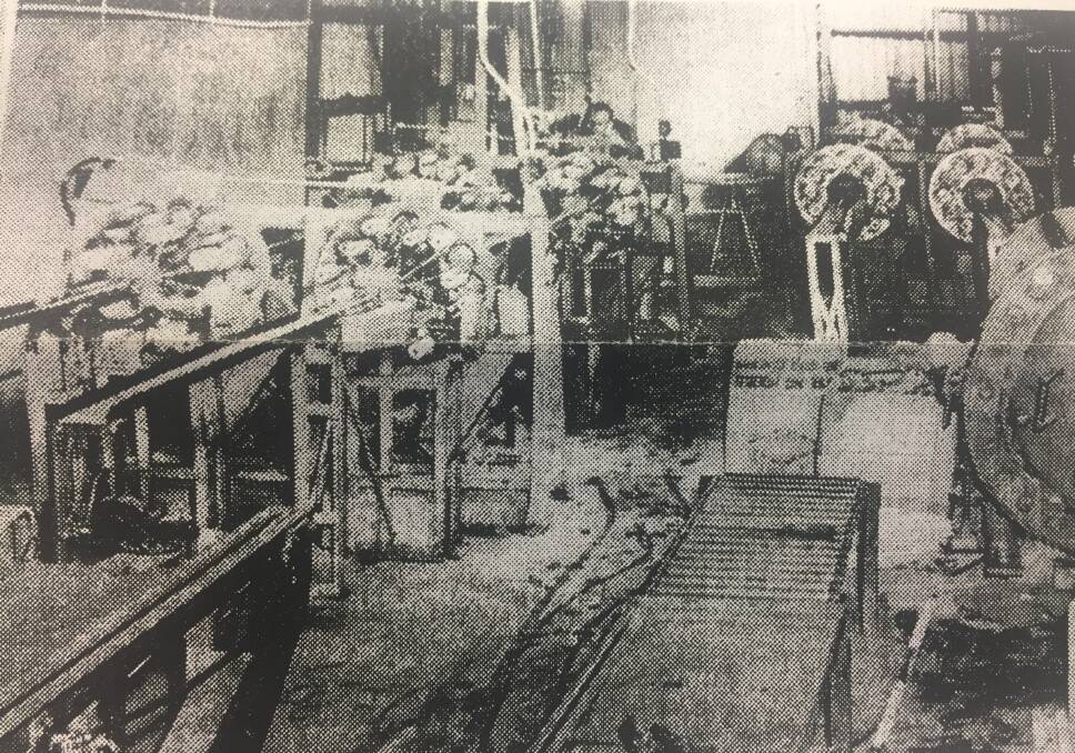 Machines spin at thousands of revolutions per minute in the production room at the factory. Photo: Shoalhaven Historical Society. 