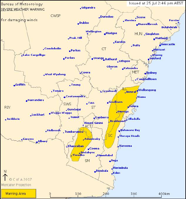 Severe wind warning issued for Nowra