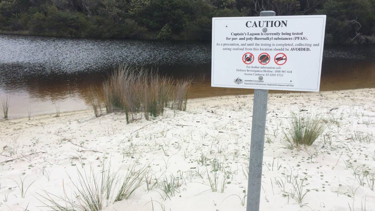 Signs warning of possible contamination were erected at certain locations in the Jervis Bay area in 2018. 