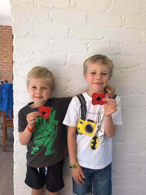 Declan and Heath have made poppies for this year's Anzac Day.
