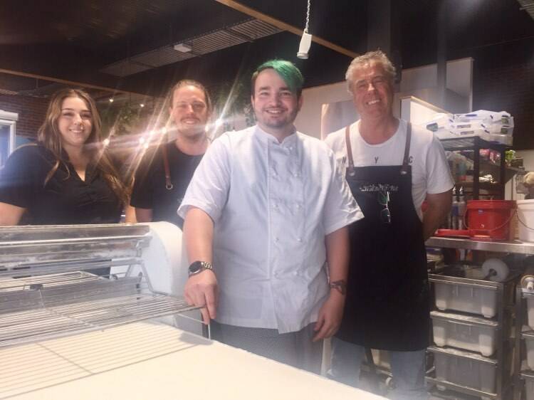 RISE HIGH: Beau Brooks (center right) with Elouise, Alex and Peter Dicker in the bakery at Earnest Arthur.