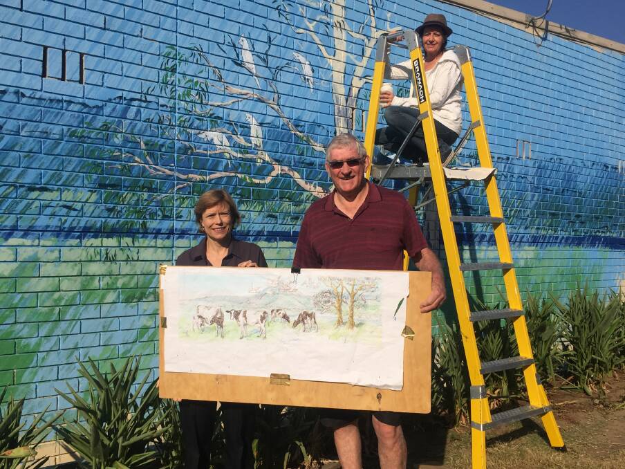 Rachel Forgan, business owner and Pride of Bomaderry member, Chris Neale, chairman of Pride of Bomaderry and Dr Gillian Rhys, artist.