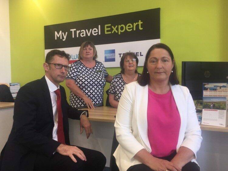 SHOW OF SUPPORT: Shadow minister for financial services Stephen Jones and Member for Gilmore Fiona Phillips with Leonie Clay and Julie Woodall of My Travel Expert.