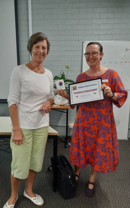 TEACHING AND LEARNING: Helen Pryor, on Yolande's right, presenting her with a certificate of appreciation. Image supplied.