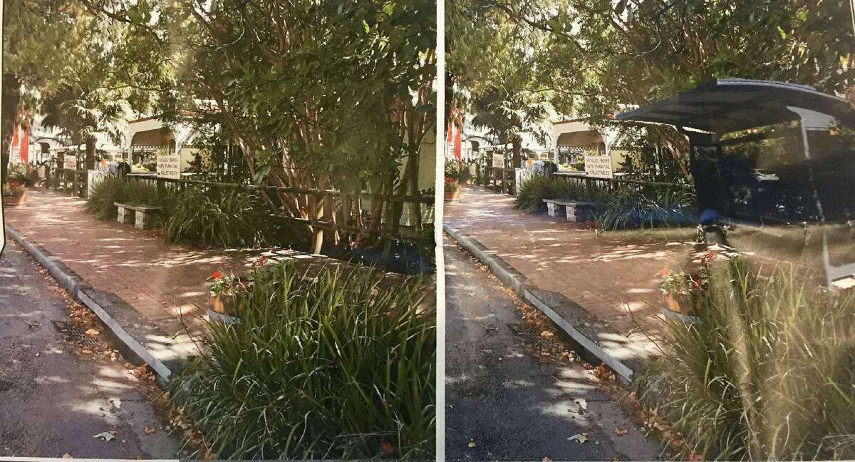Left: The proposed bus shelter site. Right: An impression of what the site would look like with the shelter.