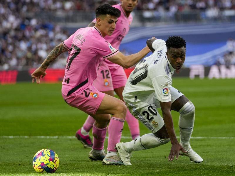 Vinicius Junior (r) sparked Real Madrid's comeback win over Espanyol. (AP PHOTO)