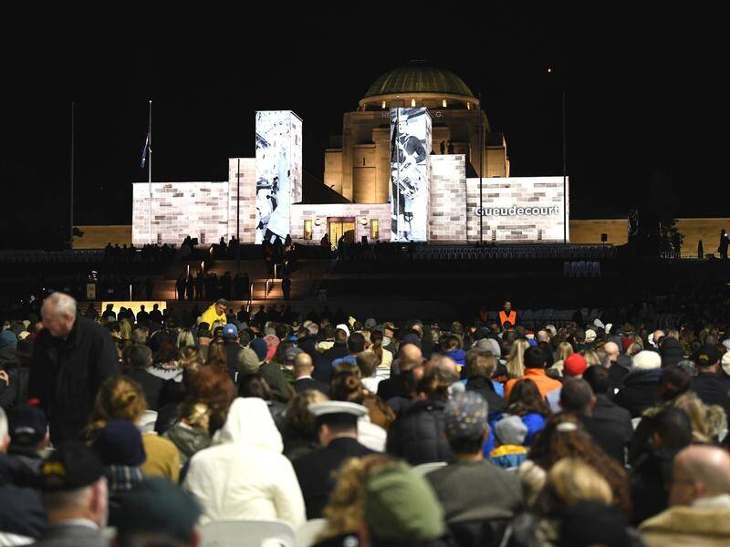 Crowds are seen ahead of the dawn service at the National War Memorial in Canberra.