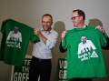 Adam Bandt (left) says the Greens plan to kick the Liberals out and keep Labor on track.