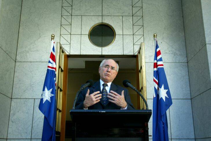 FAIRFAX, CANBERRA, HOWARD  pic shows Prime Minister John Howard at a press conference to talk about the IRAQ situation held at Parliament House today March 17 2003.  pic by PENNY BRADFIELD / peb SPECIALX HOWARD
