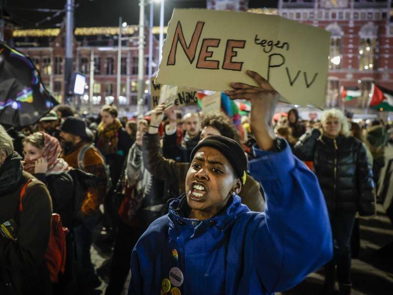 Protests were organised in response to the election win of Geert Wilders in the Netherlands. (EPA PHOTO)