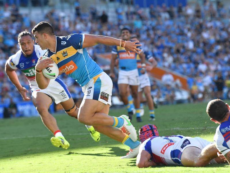 Three-try David Fifita (c) inspired the Titans to a comfortable 42-16 NRL win over Newcastle.