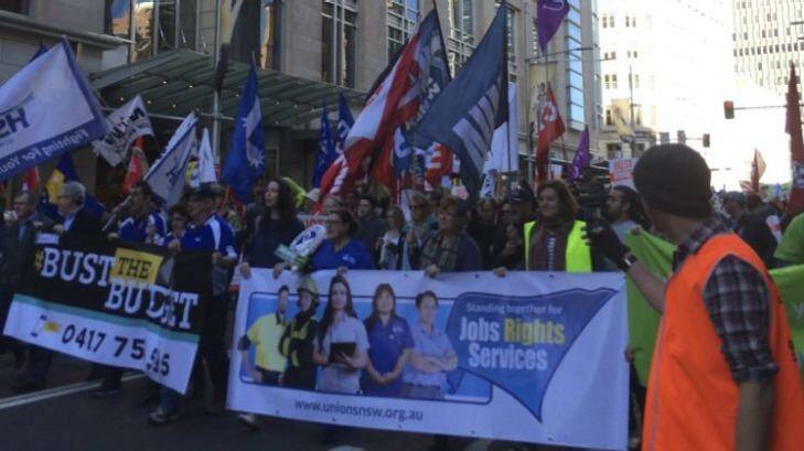 Thousands of people marched through Sydney CBD protesting the government's budget. Photo: Stephanie Wood