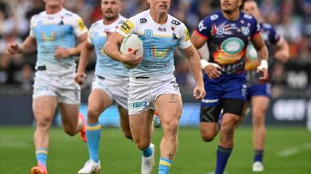 AJ Brimson starred for the Titans in their Anzac Day win over the Warriors in Auckland. (Alan Lee/AAP PHOTOS)