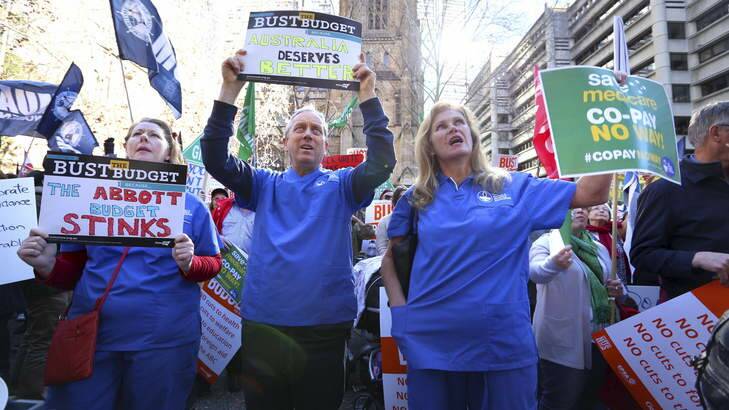 Thousands of people marched through Sydney CBD protesting the government's budget. Photo: James Alcock