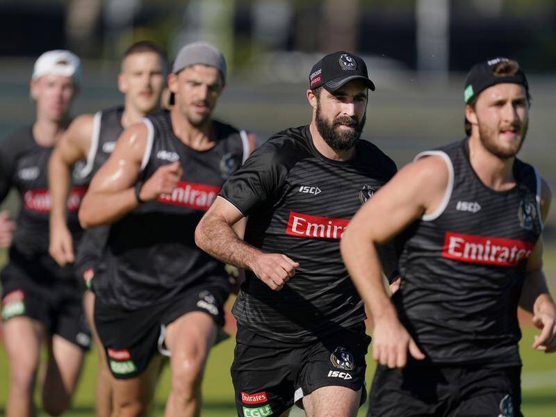 Collingwood train on Monday in preparation for the resumption of the 2020 AFL season.