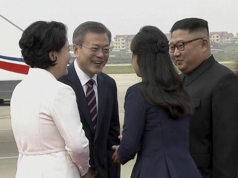 Kim Jong-un has greeted South Korean President Moon Jae-in in Pyongyang for their third summit.