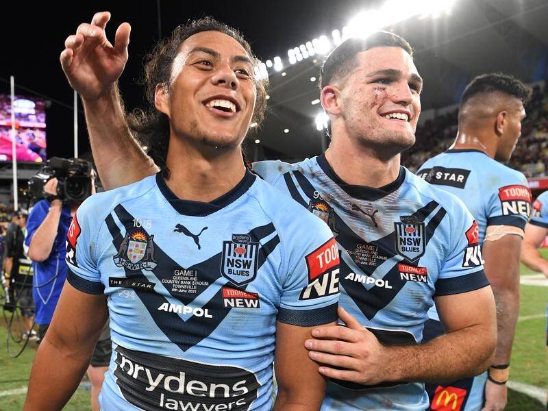 Jarome Luai (l) and Nathan Cleary were two of the Panthers to star in the opening match of Origin.
