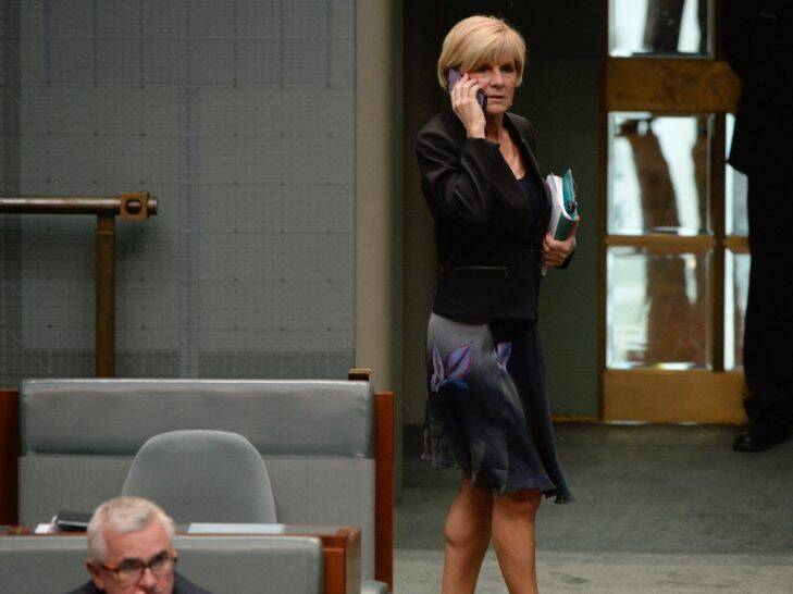 Julie Bishop seemed confused during a division on an SSM amendment, first sitting No then Yes. Photo: Nick Moir 