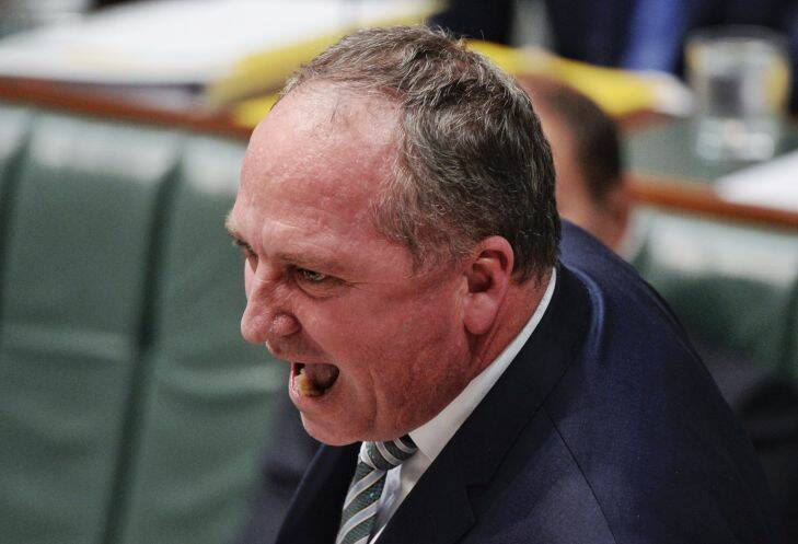 An aggressive Dep PM Barnaby Joyce attacks the opposition about Senator Dastyari. Photo: Nick Moir 