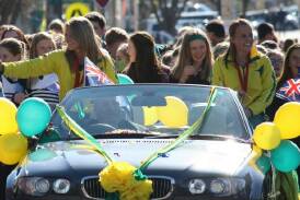 Kellie White and Emily Smith were honoured with a street parade in their home town of Crookwell on Friday after winning a gold medal with the Hockeyroos at the 2014 Glasgow Commonwealth Games.  Photo: Crookwell Gazette