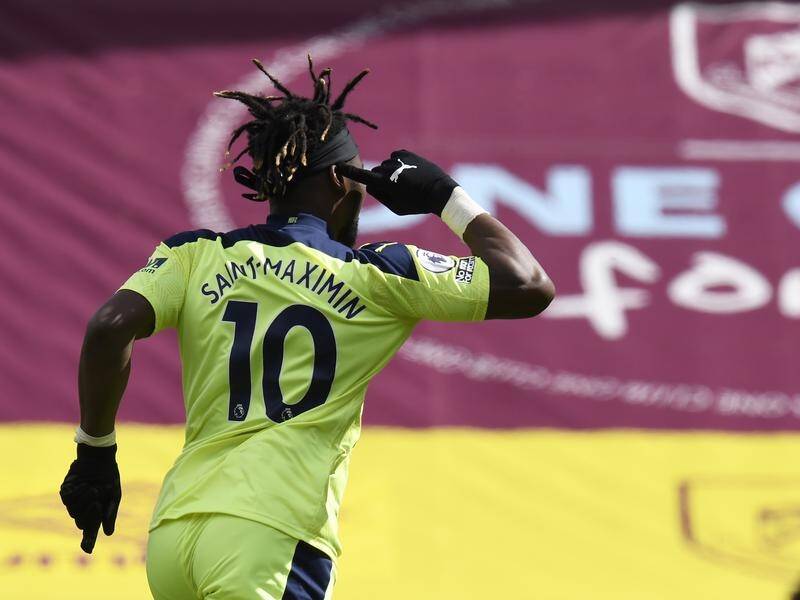 Newcastle's brilliant Allan Saint-Maximin celebrates his match-winning goal against Burnley.
