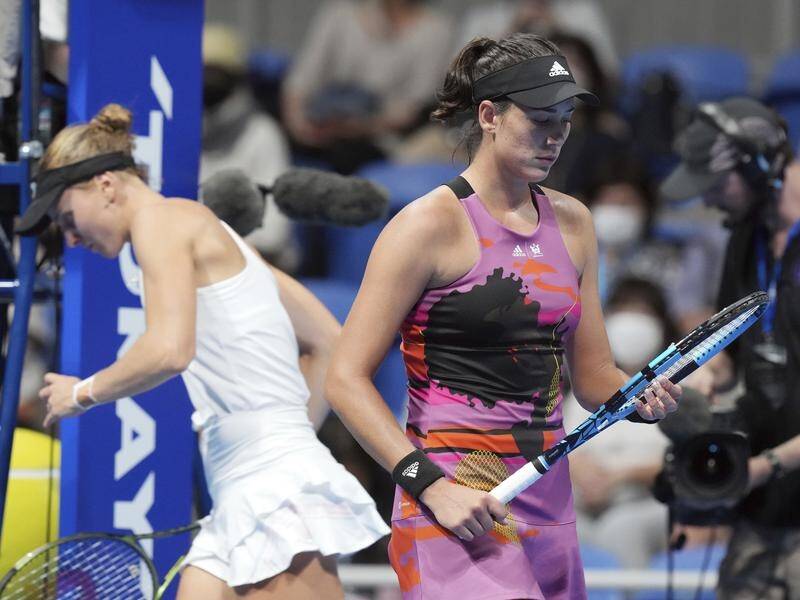Liudmila Samsonova (l) has beaten Garbine Muguruza (r) in the quarter-finals of the Tokyo Open. (AP PHOTO)
