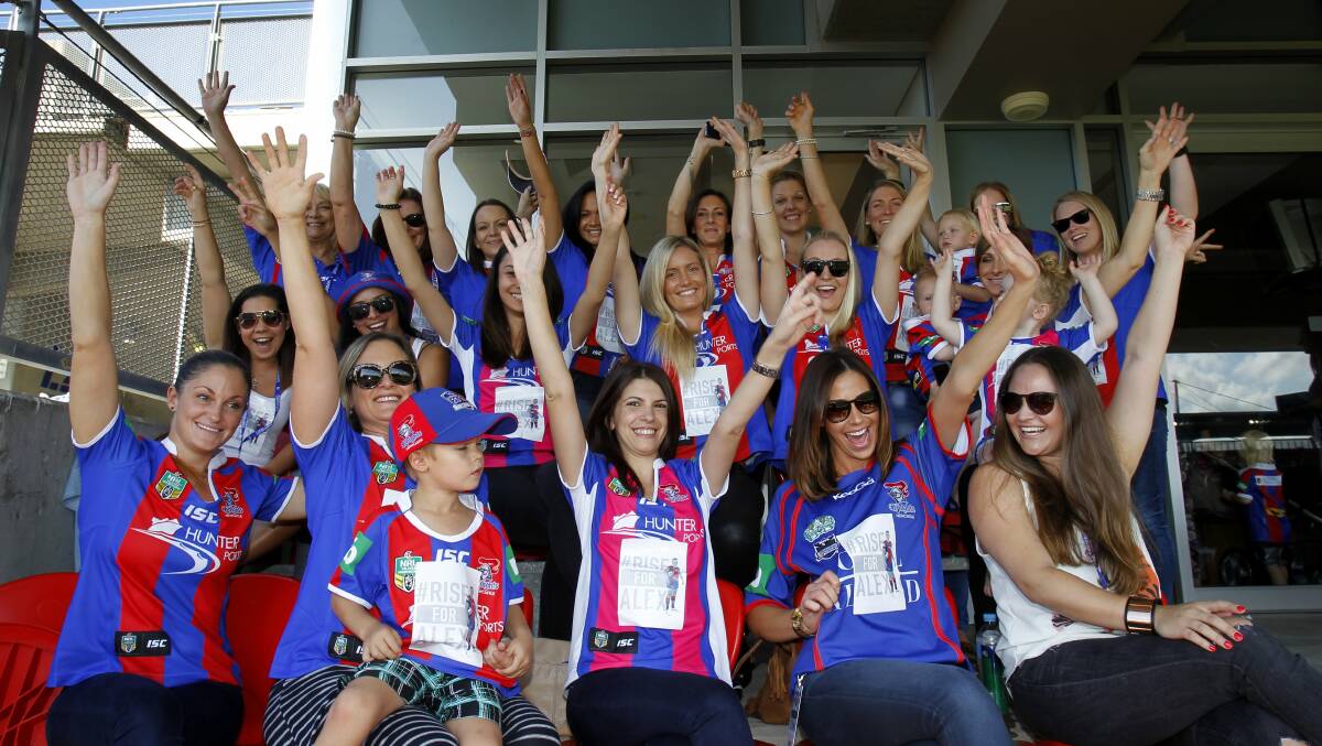 A scene from the "Rise for Alex" day at the Knights game against the Cronulla Sharks at Hunter Stadium on March 30. Picture: Max Mason-Hubers