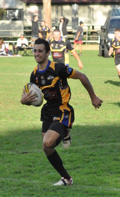 FLASH: Nowra-Bomaderry Jets winger Mark Brandon on his way to scoring another try for the season.  
