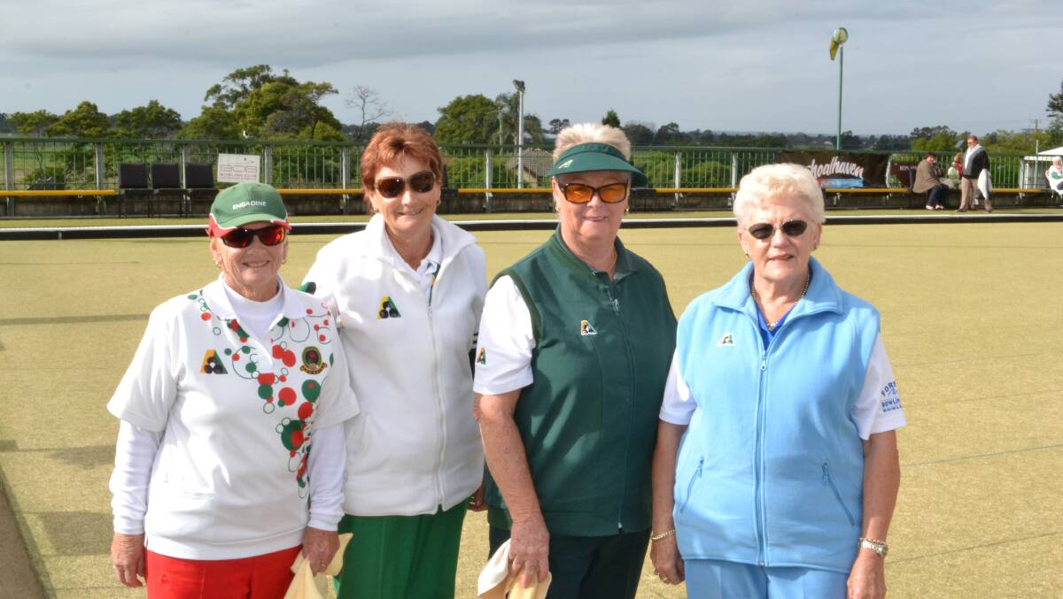 GREAT DAY: Christine Keep, Lydy Lawson, Wendy Adamson and Phyllis Hayworth enjoy the competition at the State Lawn Bowls Carnival at Bomaderry Bowling Club. 