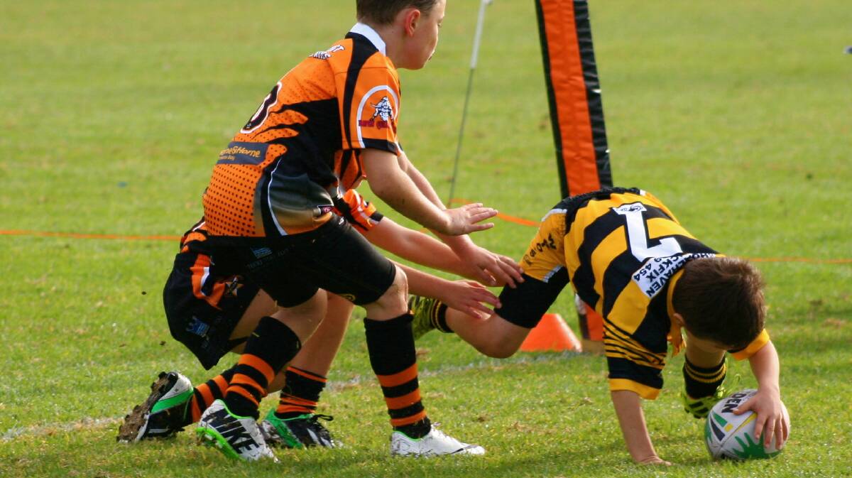 SMOOTH MOVES: U8 Nowra Warriors Wallaby Sam Chittleborough scores a cheeky try from dummy half against round five opponents Batemans Bay. 