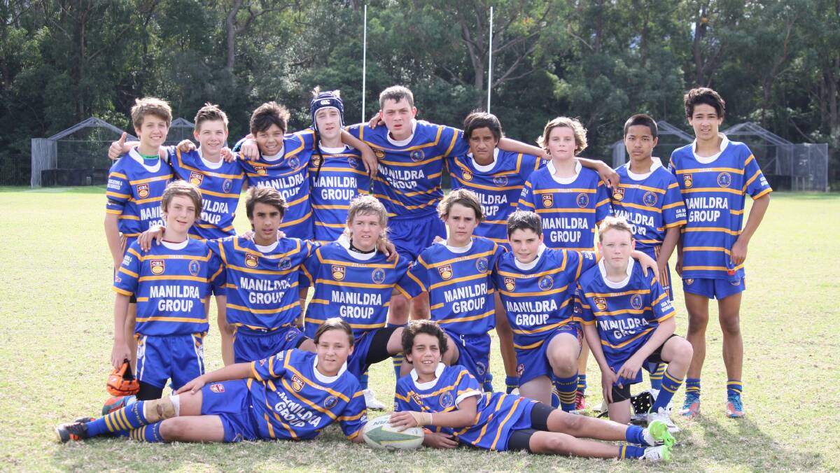 CLOSE WIN: The Bomaderry Swamp Rats under 14's team celebrates after their 22-18 win over Culburra (back) Jackson Barbouttis, Luke Corbett, Larry Timbery McLeod, Rory Willett, Ryan Pye, Caleb Ponga-Old, Jackson Foster, Dylan Butterworth, Jack McDonell, (middle) Lachlan Frew, Cohan Simpson, Austin Thompson, James Kaialac, Jake Smith, Kye Wilkinson, (front) Tyson Marshall and Craig Stewart. 