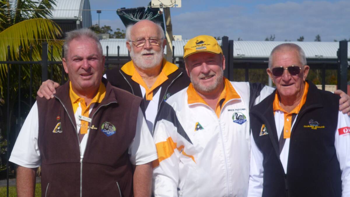 TIME FOR ACTION: Major Minor Pairs Championship teams before their game (from left) Barry Epple, Ken O'Day, Bruce Fletcher and Len Thomas.