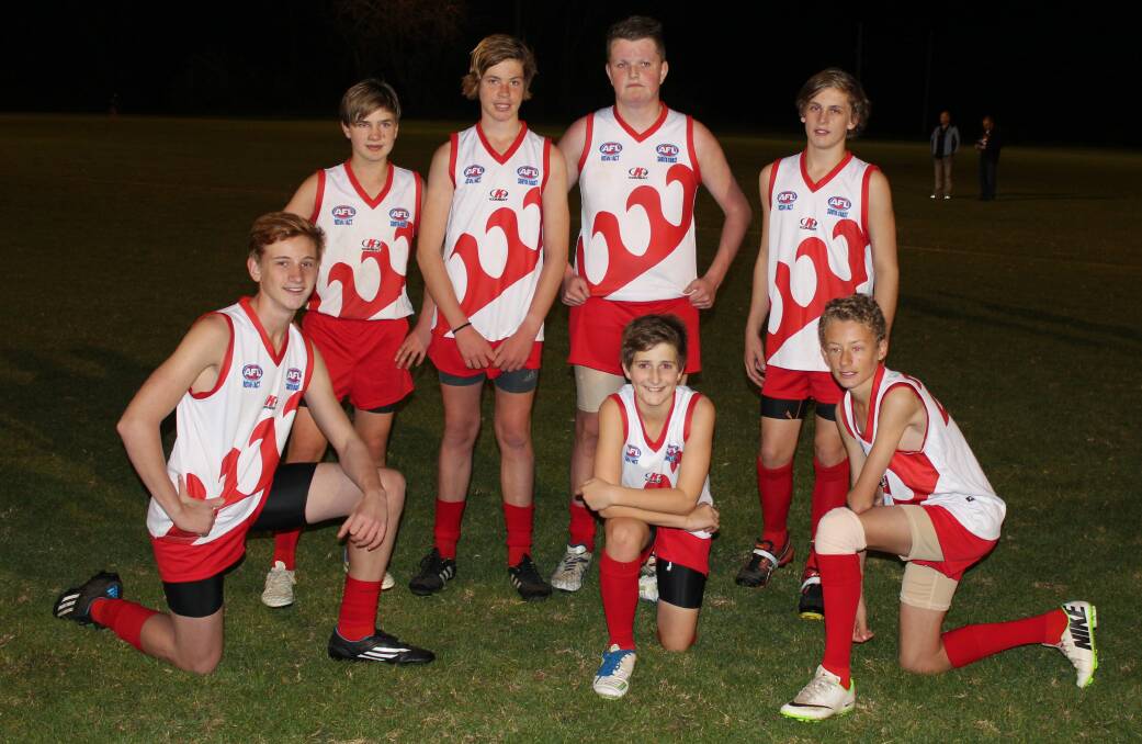 GUN SIDE: Shoalhaven under 14’s representative players from Bomaderry are (back) Jack Carter, Matt Lawrence, Liam Scott, Jackson Forde, (front) Michael Carmellotti, James Batson and Stephen Brown. 