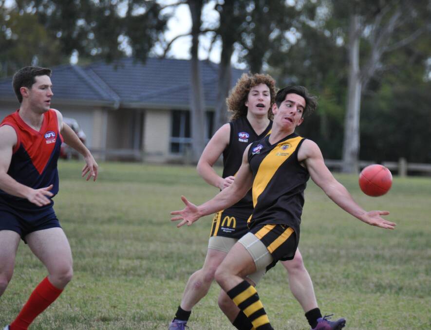 FUMBLE: Bomaderry Tigers’ Mark Hart scrambles for the ball.