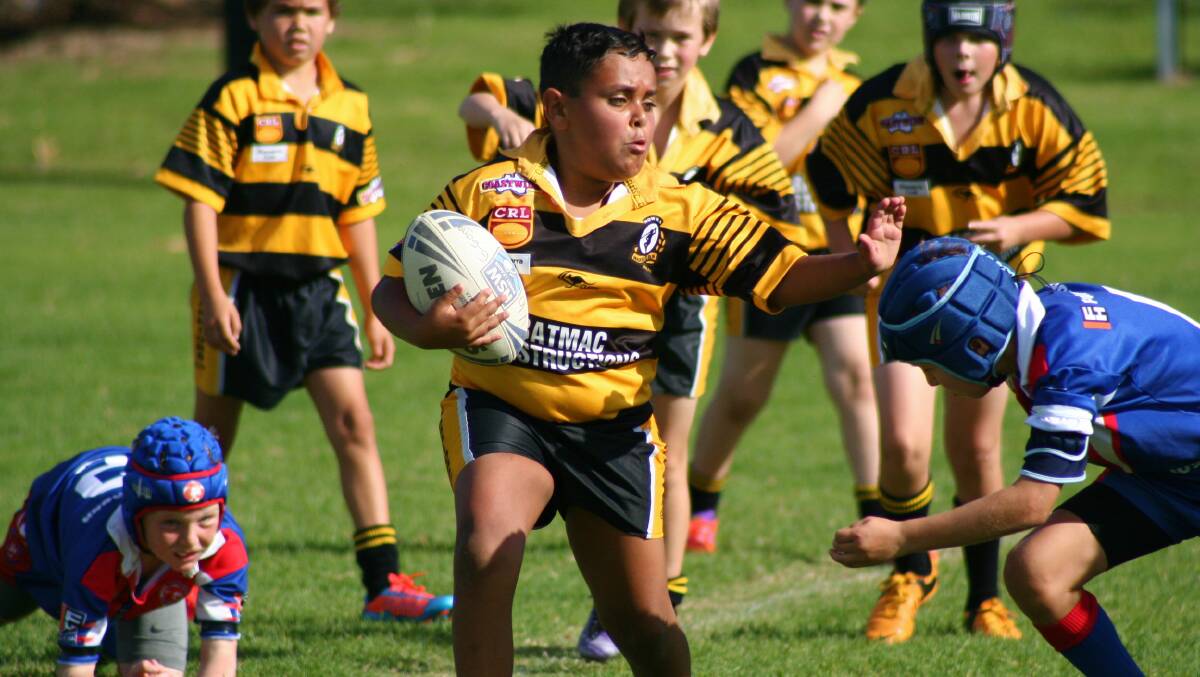 NEVER GIVES UP: Nowra Warrior under 10’s player Kaijen Johnson shows the never give up Warrior attitude in his round four game. 