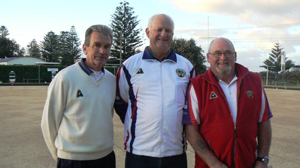 WELL DONE: The winners Dennis McKeveny with Gerringong president Ian Gilbert and Wally Hall. 
