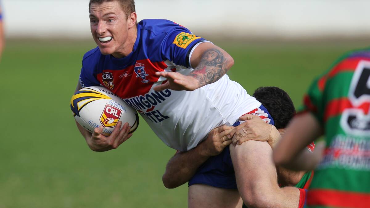 THUMPING: Gerringong second-rower Chris Mann made sure it was a tough day for Jamberoos defenders during the 70-10 shellacking at Nowra Showground. Photo: DAVID HALL 