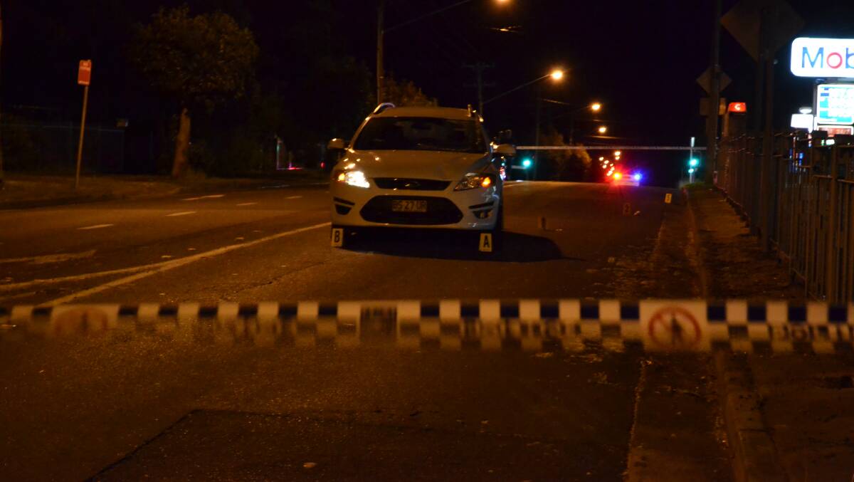 The accident scene at East Nowra, where a man was struck by a car on Monday evening.