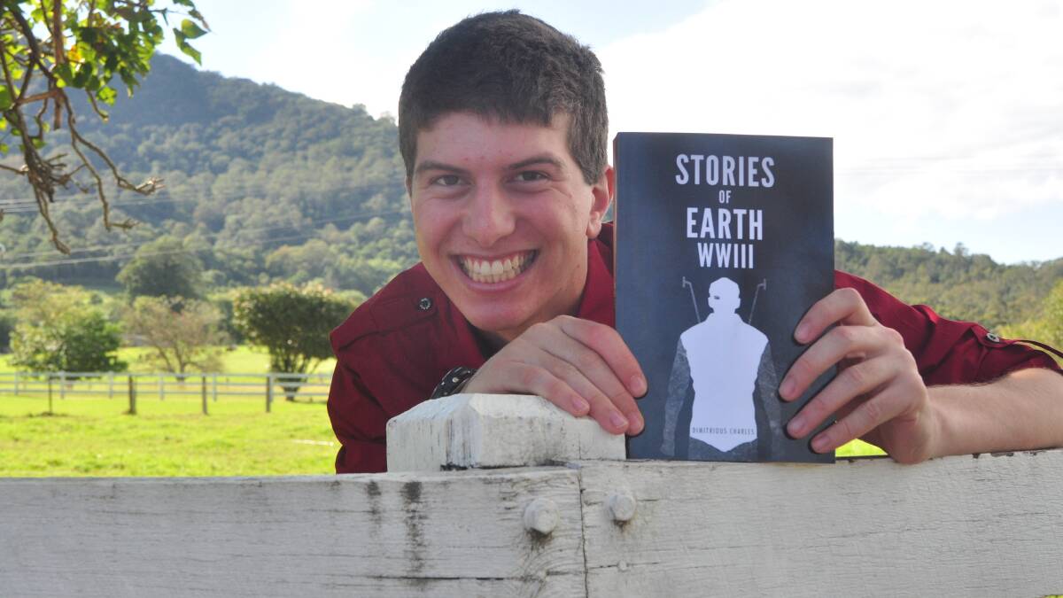 Dimitrious Havadjia, 17, at his Cambewarra home with a copy of Stories of Earth WWIII, which he wrote and self-published.