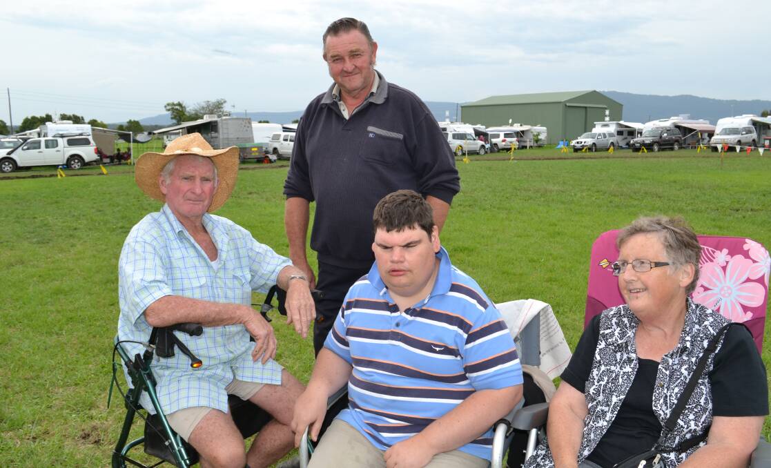 Bob Drinkwater from Forbes, Steven Colebrook from Nelligan and Scott and Freda Drinkwater from Forbes enjoy camping and country music at the Terara Country Music Campout on Saturday.