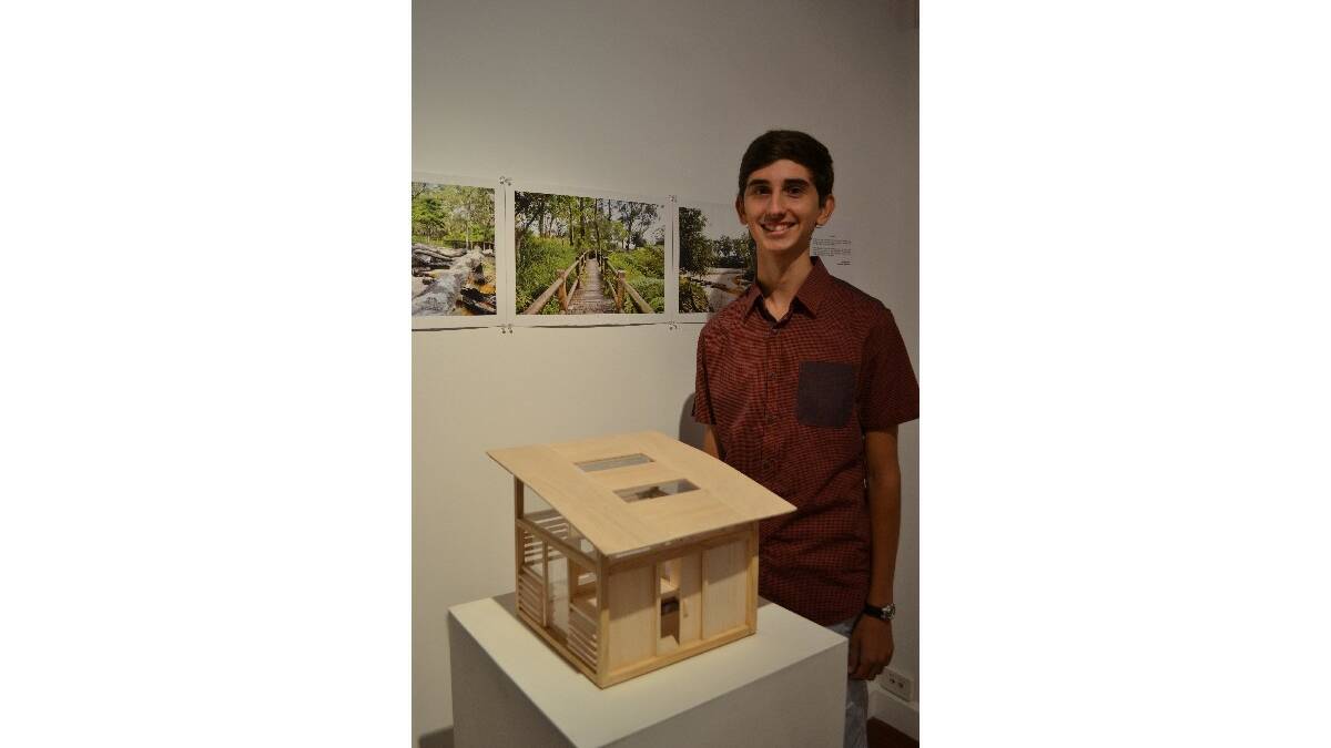 Mathew Gauci from Bomaderry High School with his exhibit Flowtation at the opening of the Body Of Work: Wow! showcase at the Shoalhaven City Arts Centre on Saturday.