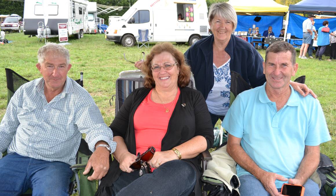 Jock and Linda Charlton from Parkes, Graeme George and Laurie Ryan from Nowra have a great day out with each other at the Terara Country Music Campout on Saturday.