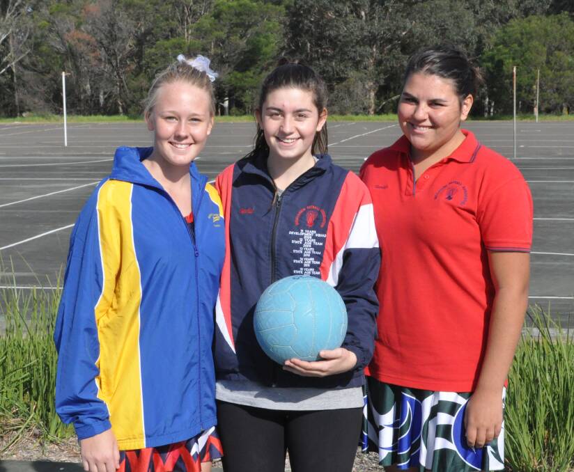 REPRESENTATIVES: Shoalhaven netballers Lucy Rigney, Rachel Malley and Tamika Smith will represent South Coast next week at the NSW CHS Championships.