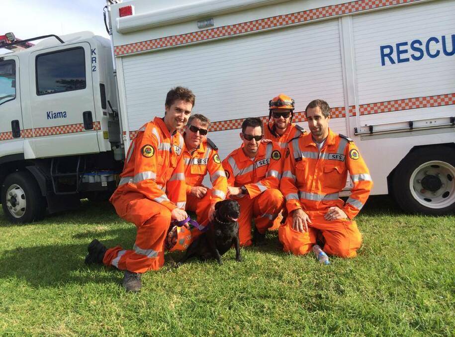 SAFE AND SOUND: Kiama SES and the Illawarra Police Rescue Squad retrieved Roxy the dog from a cliff at Gerringong. 	Photo: KIAMA SES