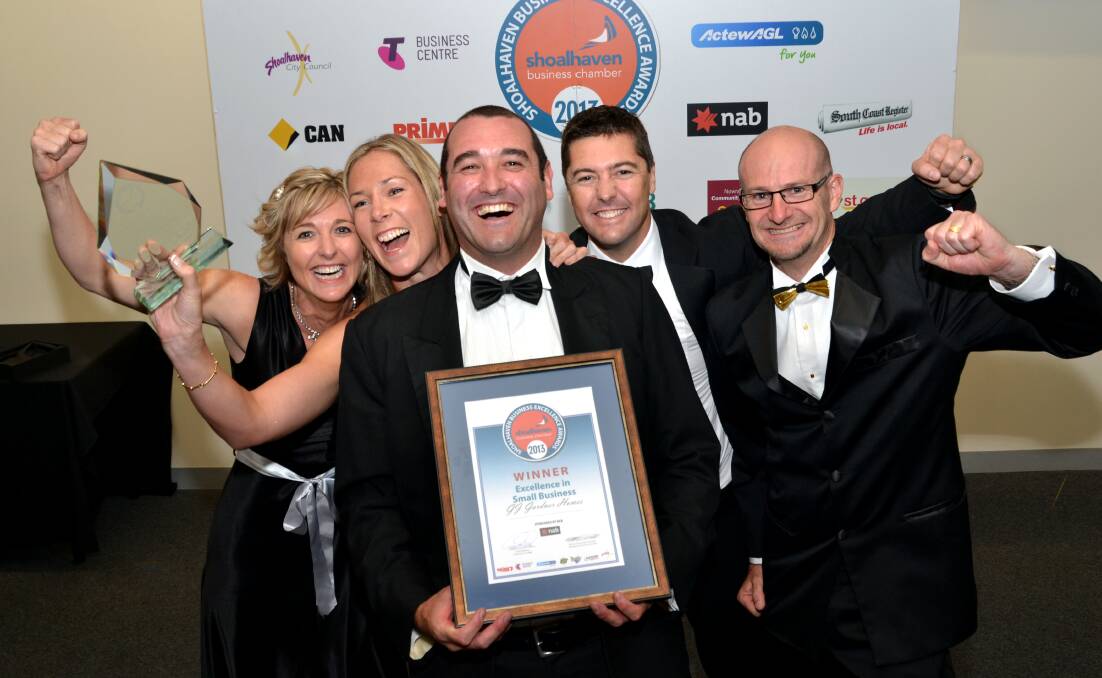 RECOGNISED: The team from G.J.Gardner Homes celebrating a win at last year’s Shoalhaven Business Awards.