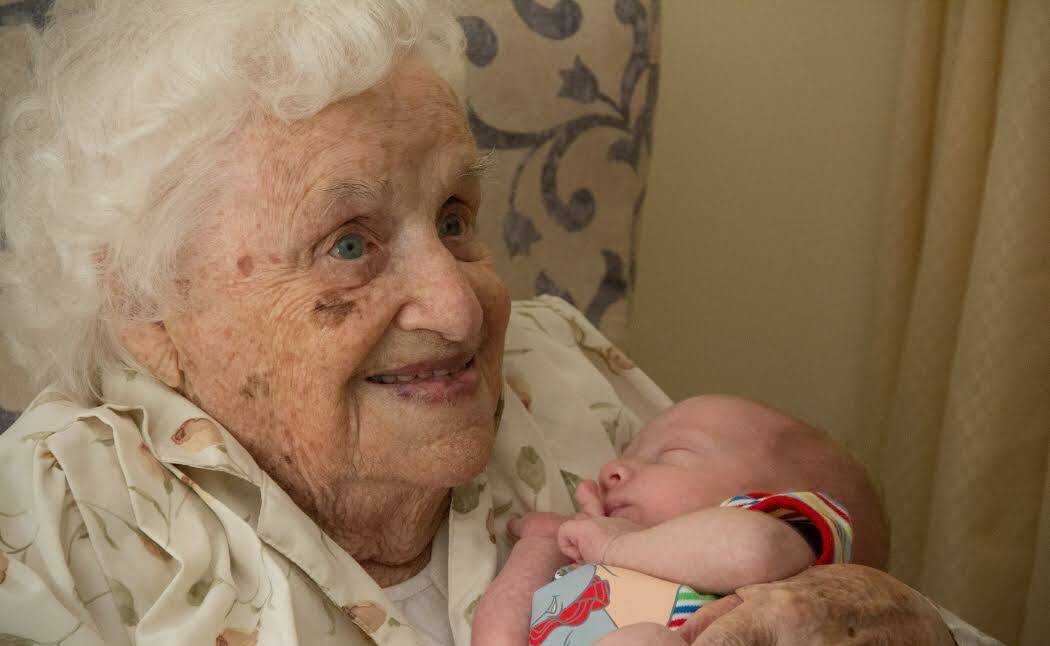 GENERATIONS: Mavis Wilkins with her one-month-old great grandson Jarli. 