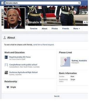 A screen grab from fake Mark Binskin Facebook page showing fake profile and fake friend's profiles. Photo: FACEBOOK