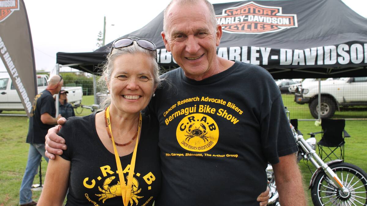 BERMAGUI: Cancer Research Advocate Bikers Bermagui chapter president Peter Cox (right) celebrates the successful third annual Bermagui Bike Show.