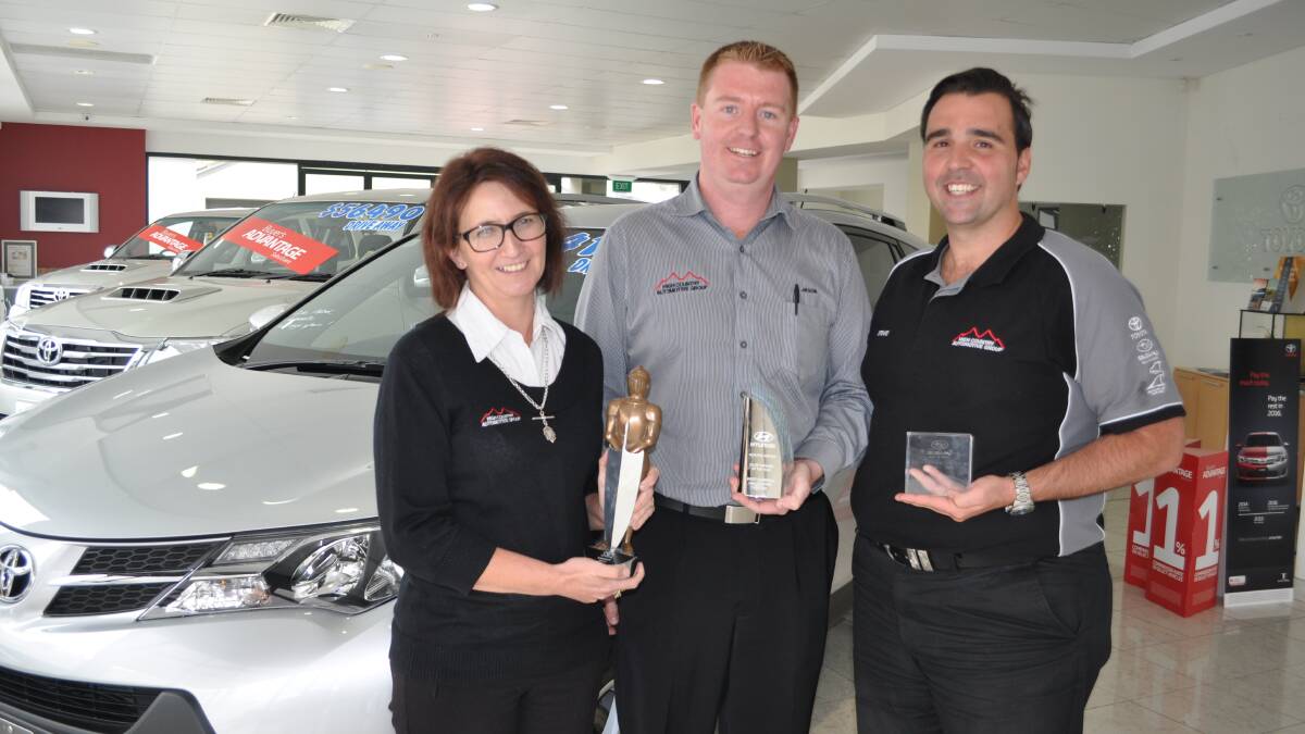 Cooma: Angie Crawford, Jason Kilpatrick and Steve Ganitis from High Country Automotive Group Cooma with their dealership awards.
 