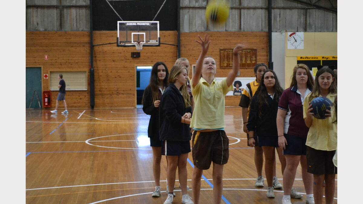 Shoalhaven High School year 9 student Tyona Curwen shoots for the net during the Girls Get Active Schools Day.